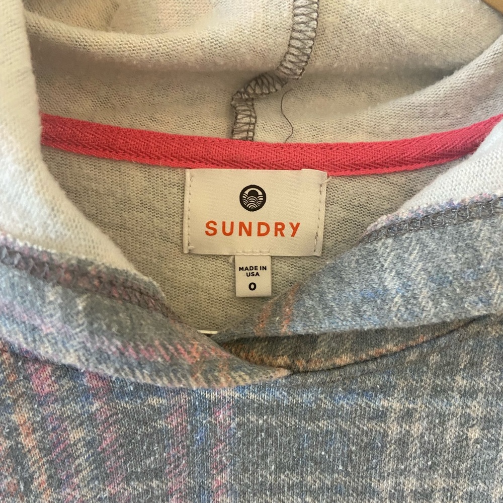 Anthropologie Sundry Stripes Plaid Pink Petal Hoodie Size 0 XS Womens - Picture 4 of 7